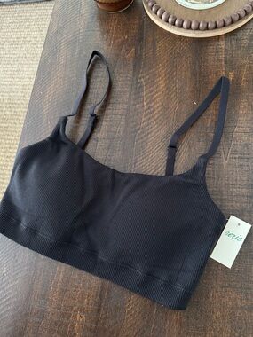 aerie Black Ribbed Seamless Bralette with Adjustable Straps